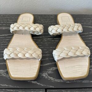 Dolce Vita Indy Braided Leather Slide Sandals | Ivory | Size 11